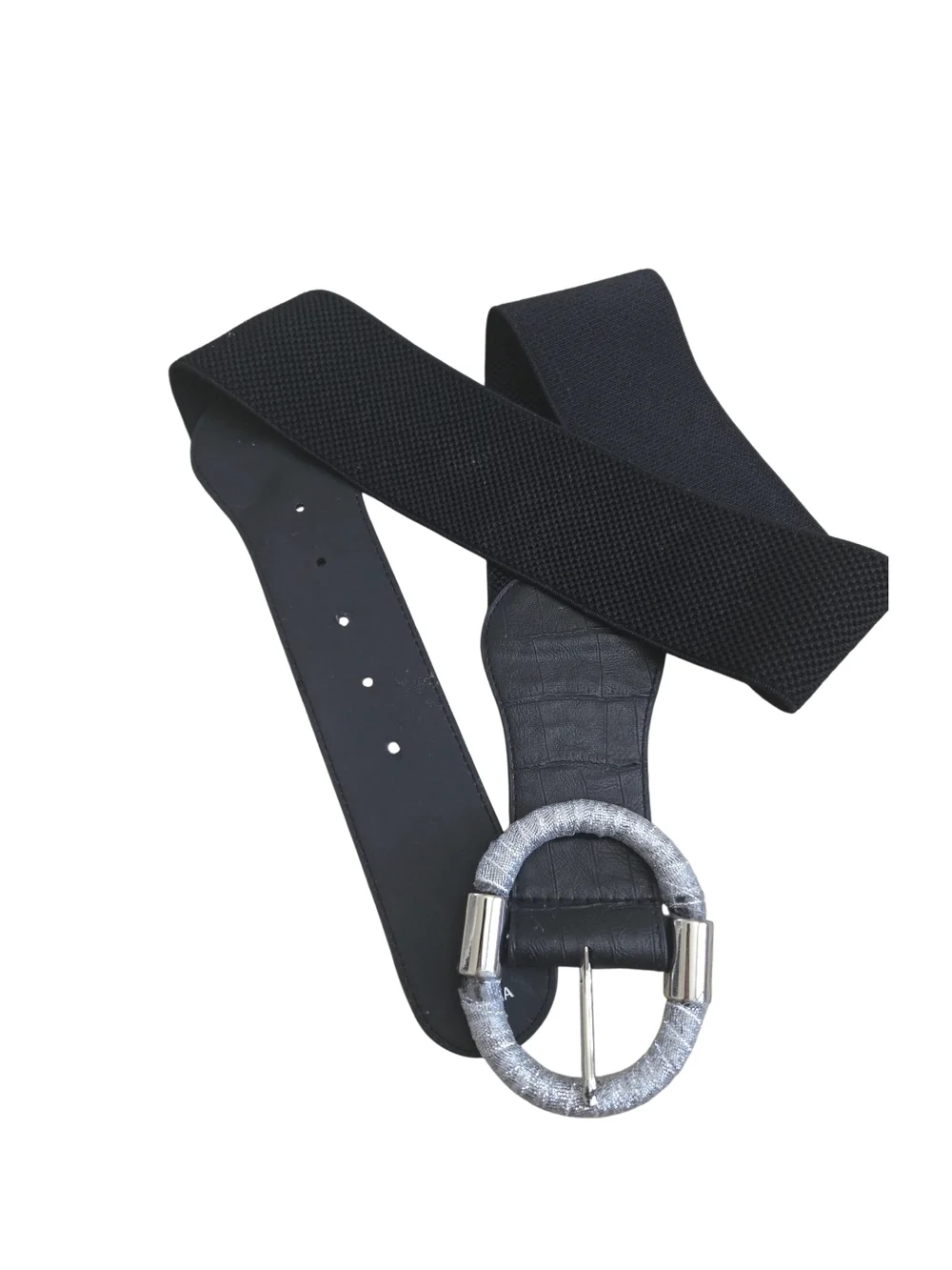 4/$15 Black Elastic Stretch Belt with Silver Buckle Women's
